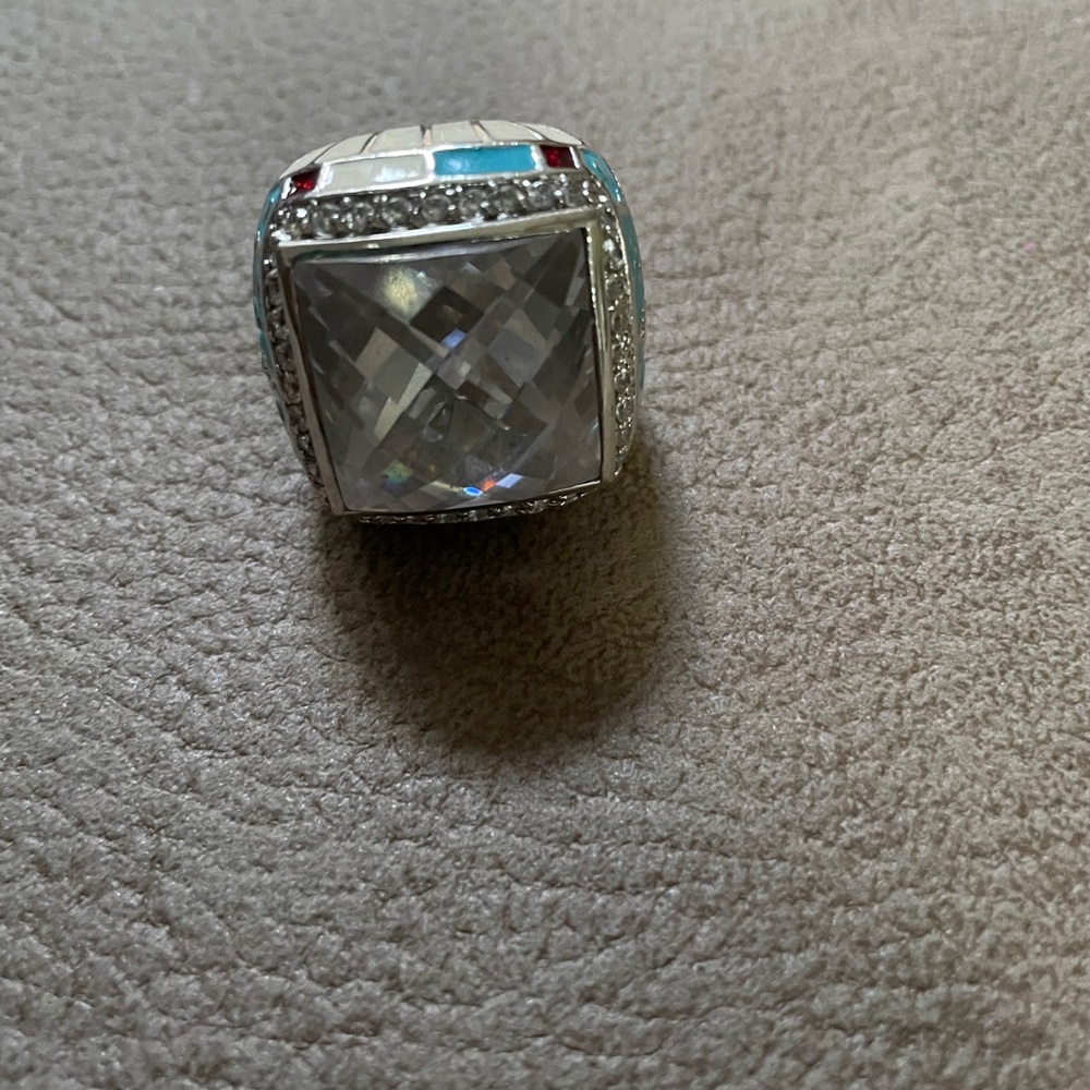 LAUREN G ADAMS STERLING SILVER 925 RING FLEUR DE LIS CZ CLEAR ENAMEL - Picture 5 of 14